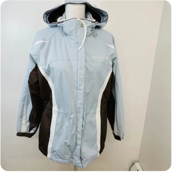 Free Country Radiance Jacket Woman Small Blue Hood Zip Pockets Cinch Waist Ski - Picture 1 of 10